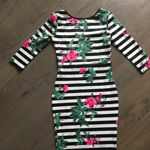 Floral pencil dress with low cut back